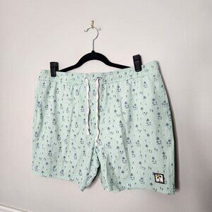 MARINE LAYER Green Tropical Palm Print Swim Trunks